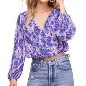 ASTR THE LABEL Pleated Long Sleeve Surplice Top